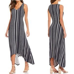 Tommy Bahama Anoche Stripe Blue White Sharkbite Hem Hi Low Midi Maxi Dress Small